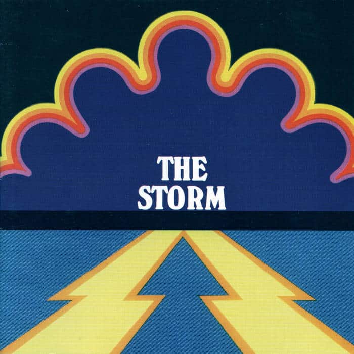 Cover art of The Storm’s 1974 self-titled album featuring bold lightning bolts and psychedelic design elements.