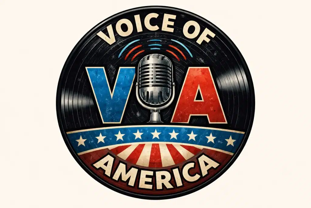Vintage-style illustration representing Voice of America Vinyl